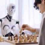 Intense competition: boy vs. robot chess match